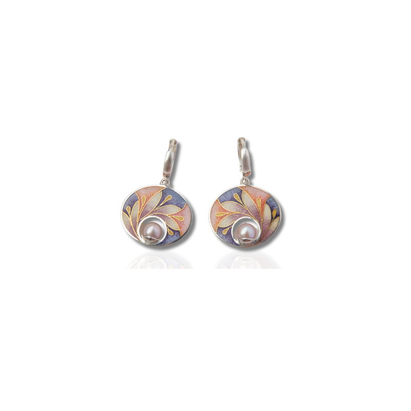 Boucles d'Oreilles en Hoops avec Pierre Résine Florale Peinte Vintage