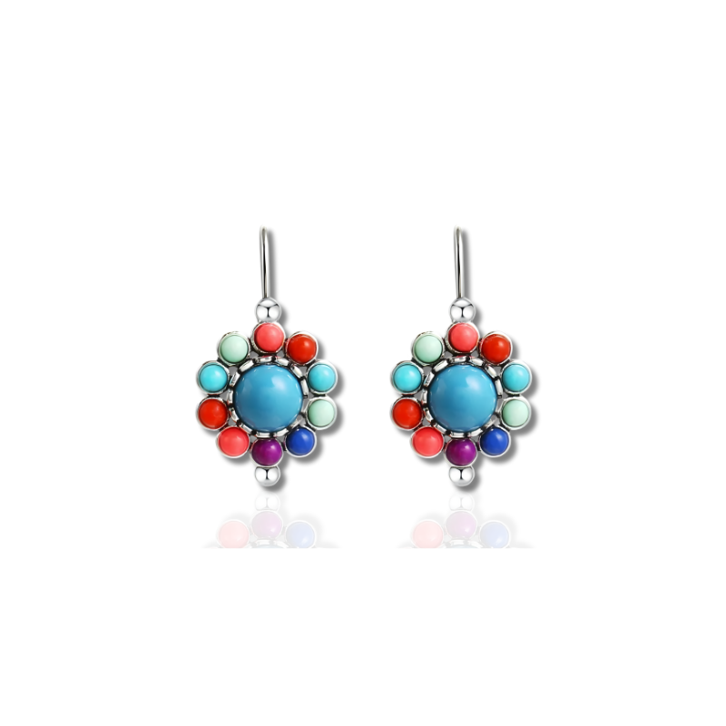 Boucles d'Oreilles en Hoops Ethniques Argentées Multicolores