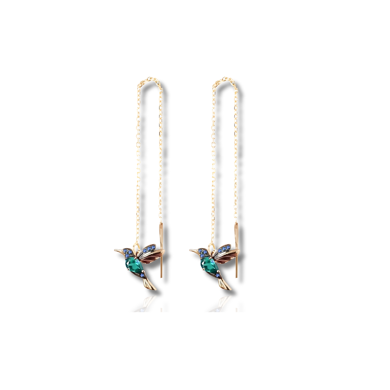 Boucles d'oreilles Pendantes Colibri en émail avec Zircon
