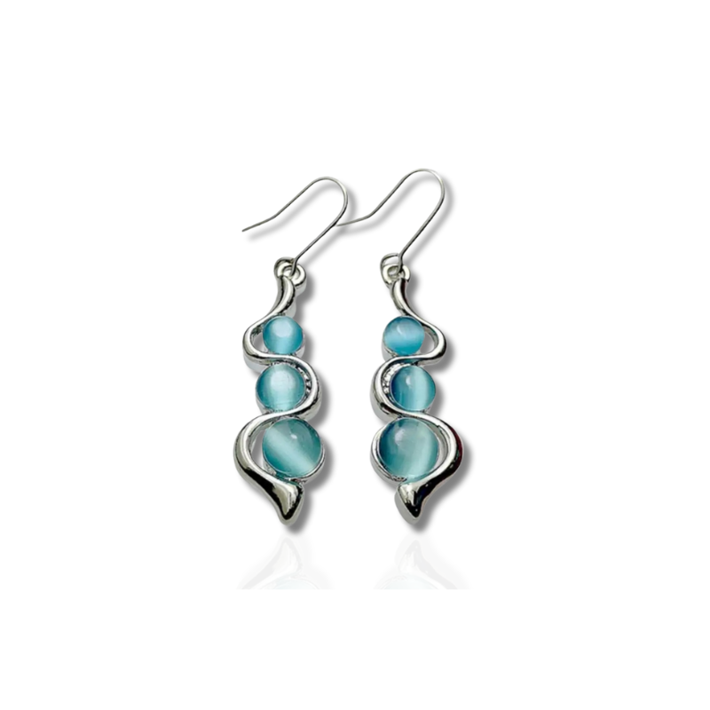 Boucles d'oreilles Pendantes en Forme de Vague avec Pierre Bleue