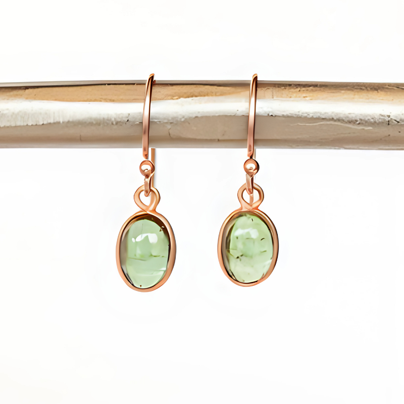 Boucles d'oreilles gouttes tourmaline verte plaqué or