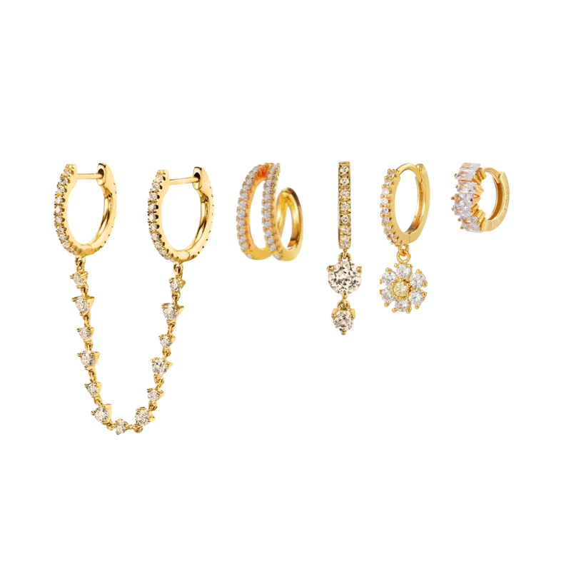 Set de boucles d'oreilles en or plaqué avec zirconia étincelant