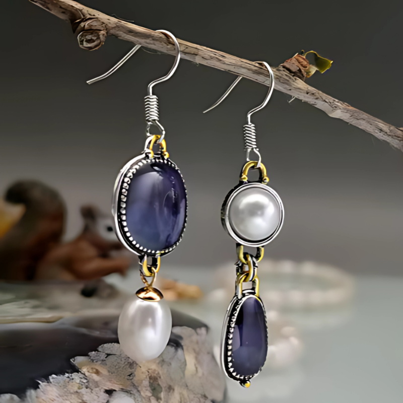 Boucles d'Oreilles Vintage en Agate Or
