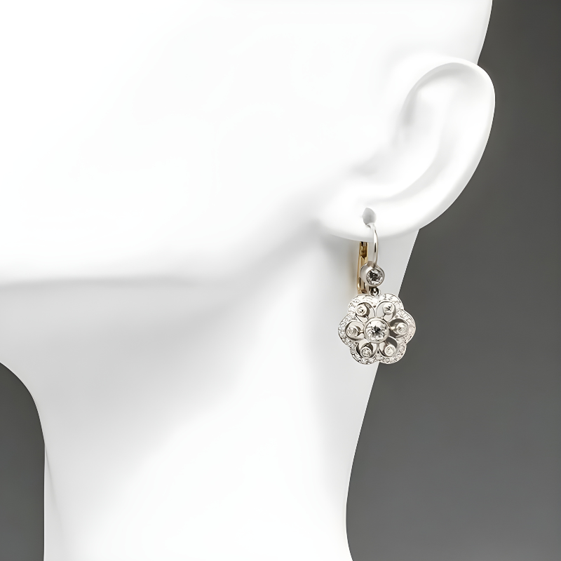 Boucles d'Oreilles en Hoops avec Zircon en Forme de Fleur
