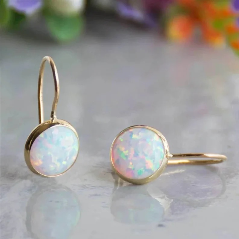 Boucles d'oreilles Pendantes Plaquées or avec Pierre d'opale