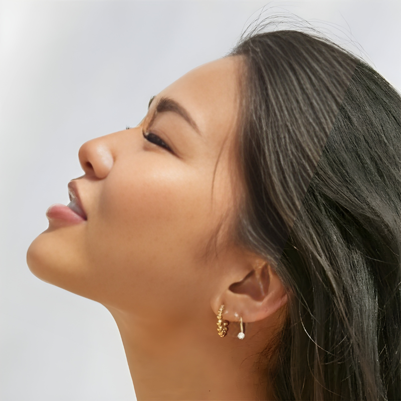Boucles d'Oreilles en Hoops C-Shaped Perles Dorées