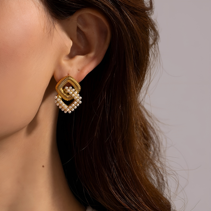 Boucles d'oreilles en perles double couche plaquées or