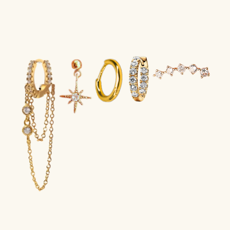 Set de Boucles d’Oreilles Dorées Étoile & Chaînette