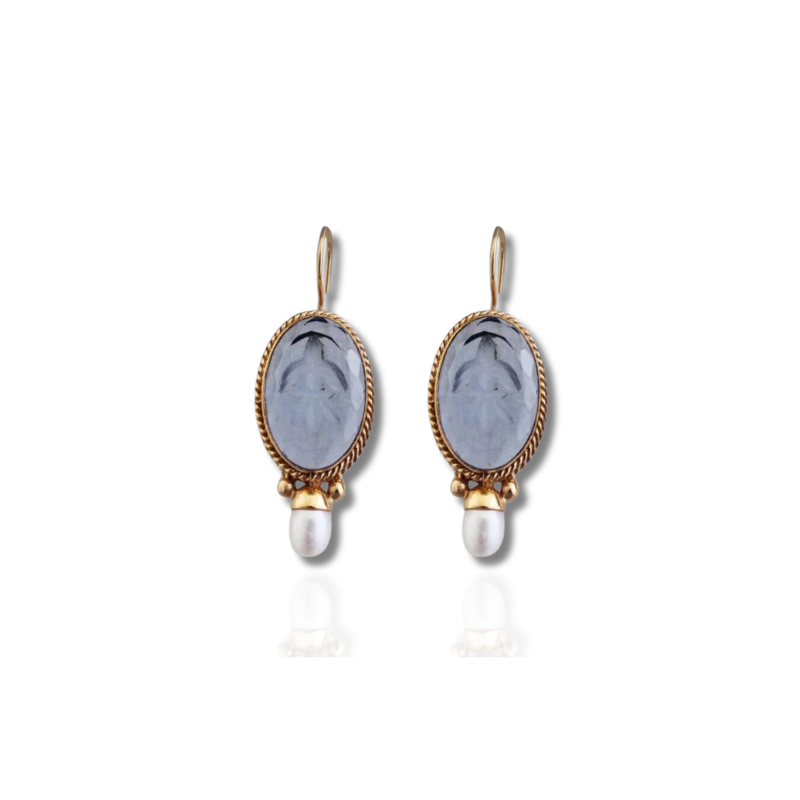 Boucles d'oreilles gouttes vintage Cameo avec perle plaqué or