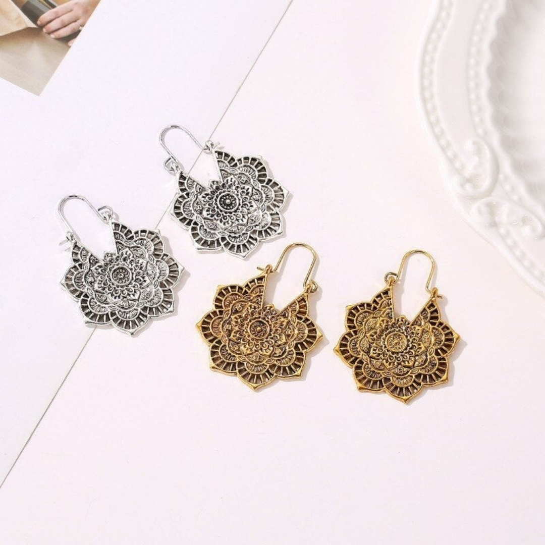 Boucles d'Oreilles Lotus Mandala Or
