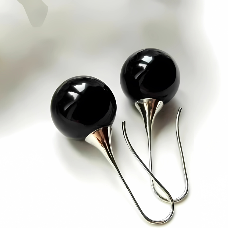 Boucles d'oreilles boules vintage noires plaqué argent