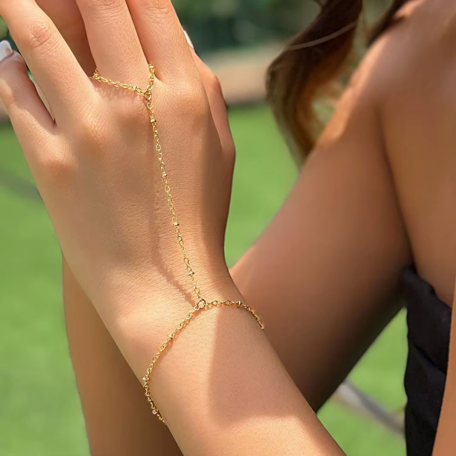 Bracelet chaîne or minimaliste extension doigt – Léo