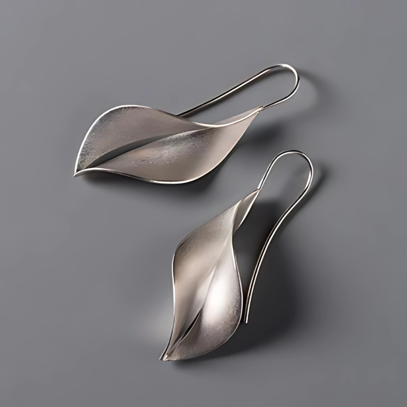 Boucles d'oreilles vintage en forme de feuille plaqué argent