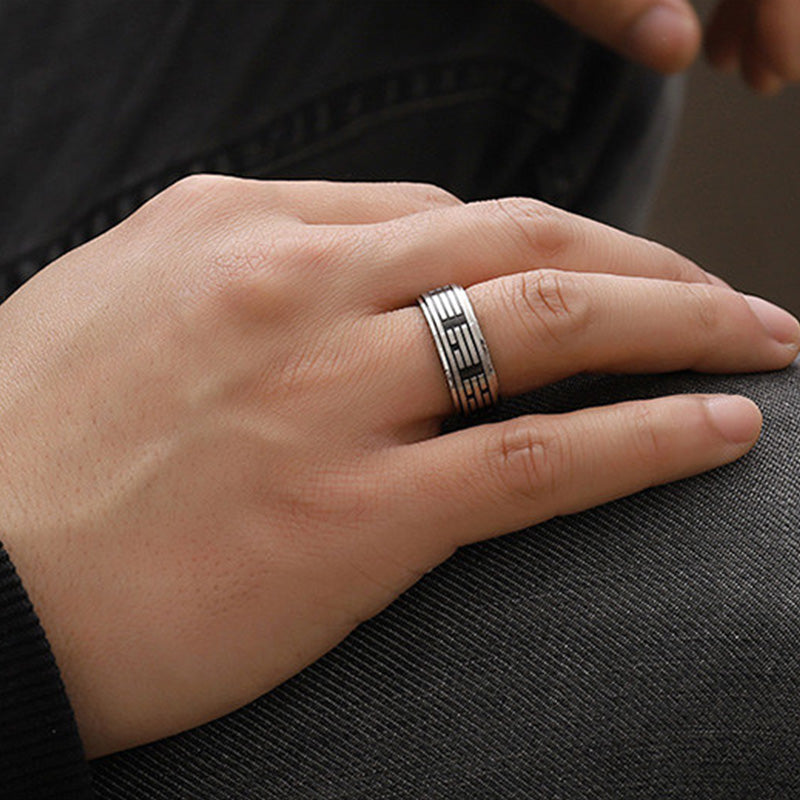 Bague acier inoxydable symbole Yin Yang noir argent – Léo
