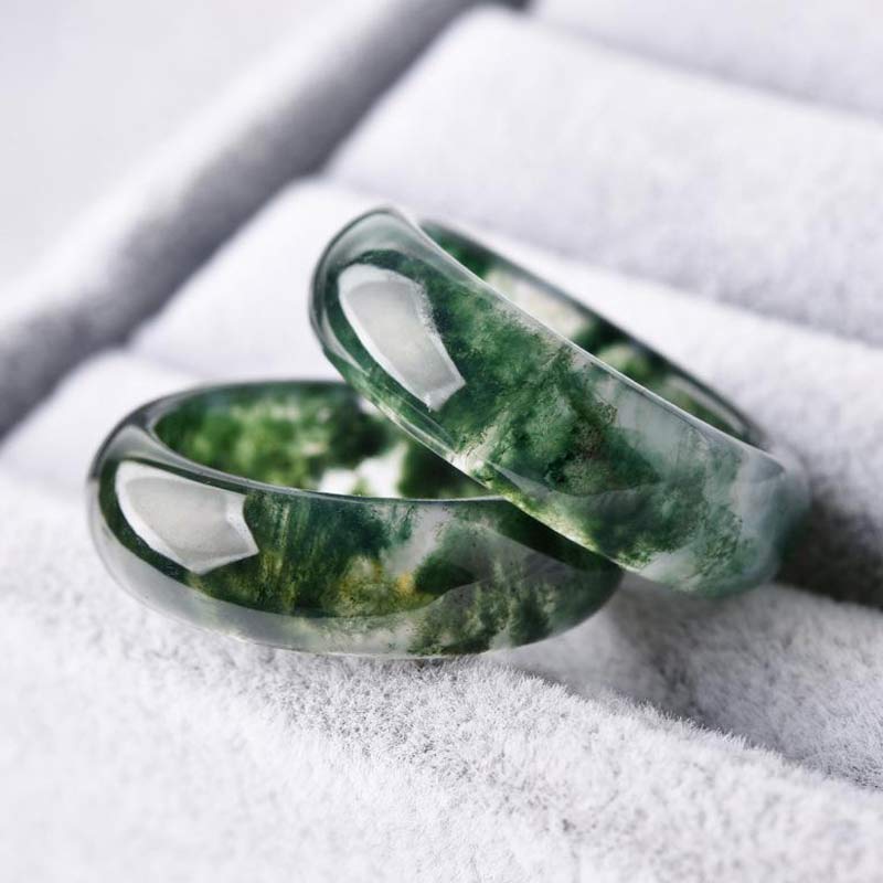 Bague simple agate mousse verte – Léo