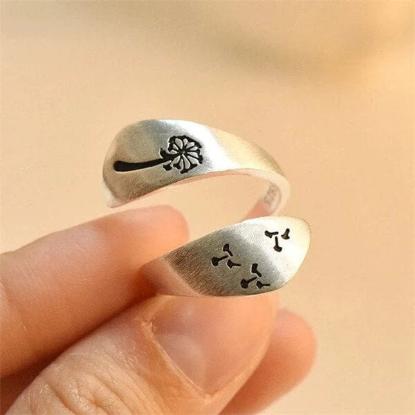 Bague ajustable argent gravée pissenlits – Léo