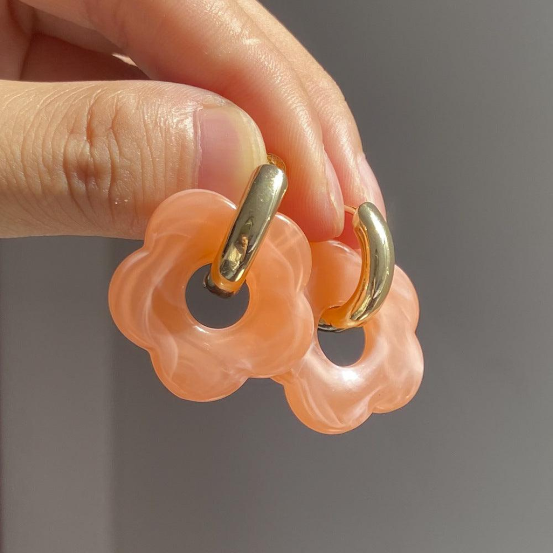 Pendants d'oreilles en Forme de Fleur en Résine Acrylique