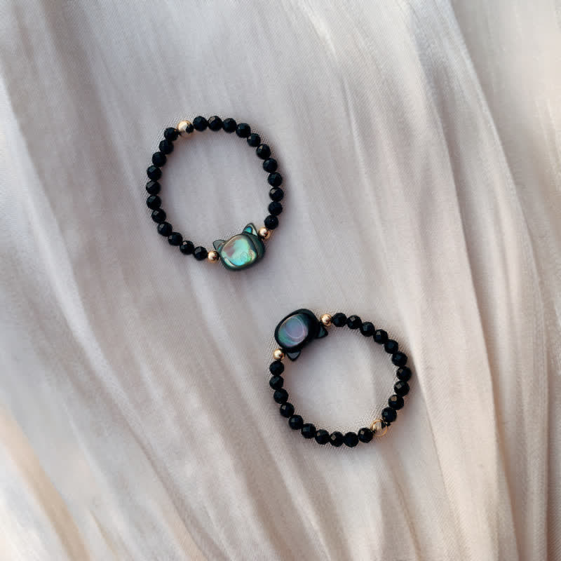 Bague pierres noires chat perles Or 14K – Léo