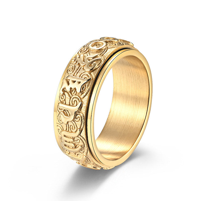 Bague acier inoxydable argenté gravée doré – Léo