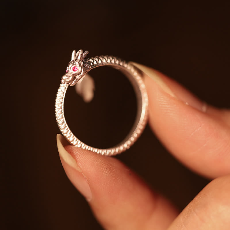 Bague ajustable dragon argent yeux rouges – Léo