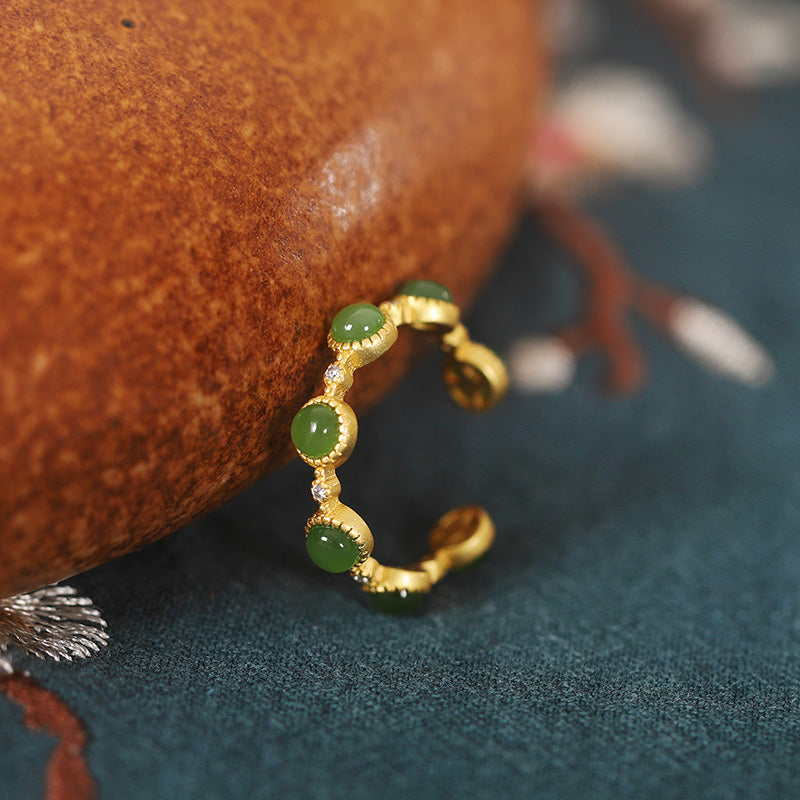 Bague ajustable jade verte plaqué or – Lila