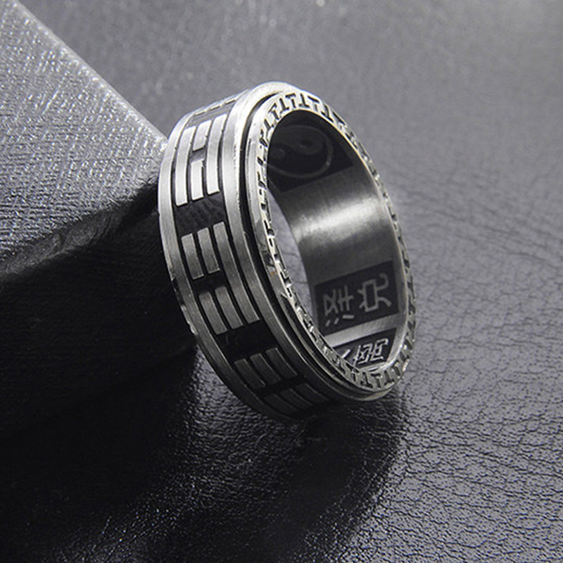 Bague acier inoxydable symbole Yin Yang noir argent – Léo