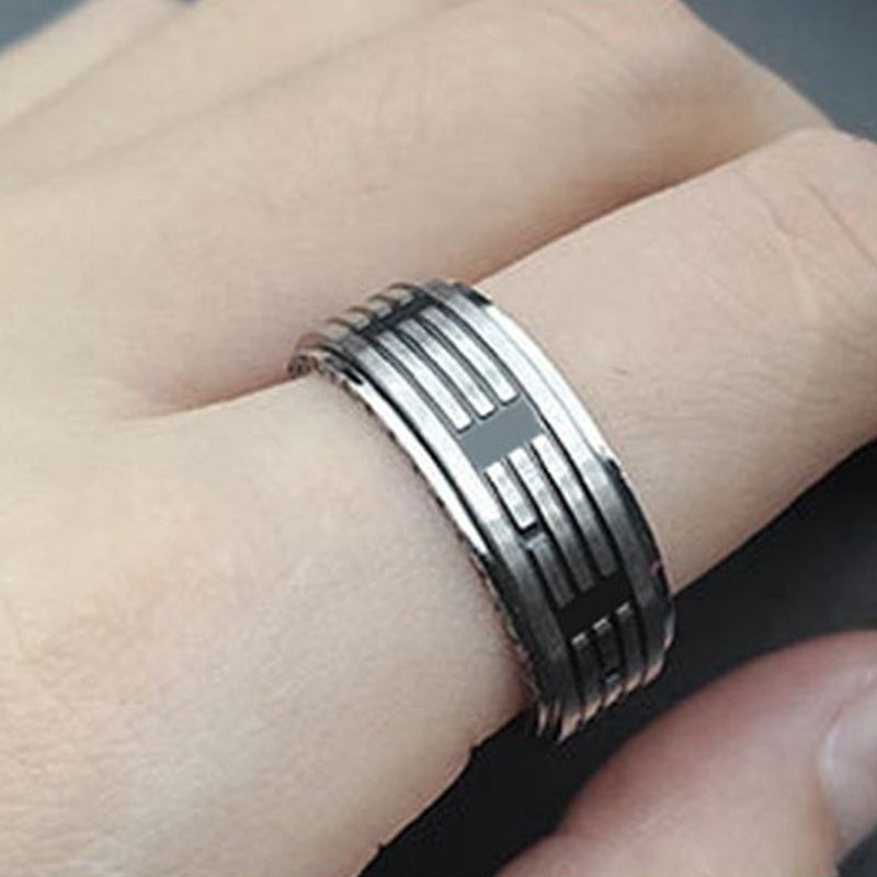 Bague acier inoxydable symbole Yin Yang noir argent – Léo