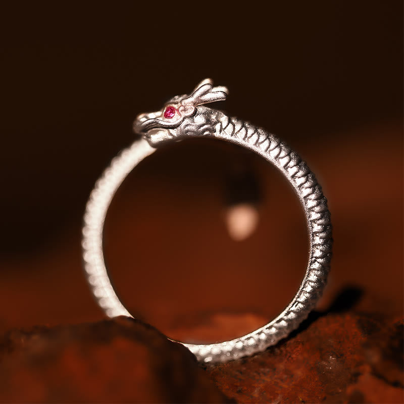 Bague ajustable dragon argent yeux rouges – Léo