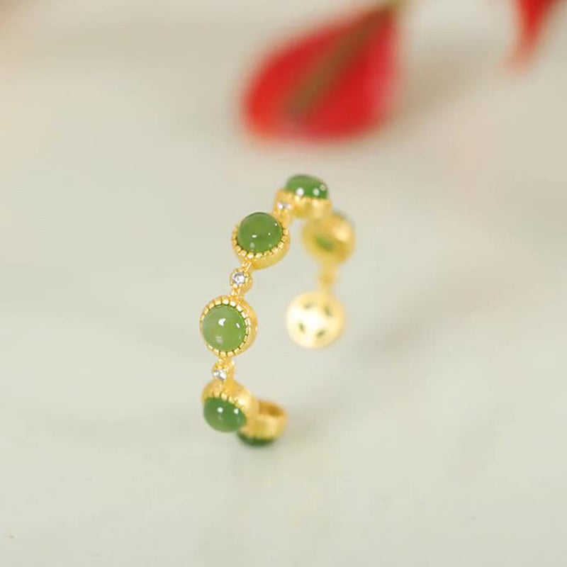 Bague ajustable jade verte plaqué or – Lila