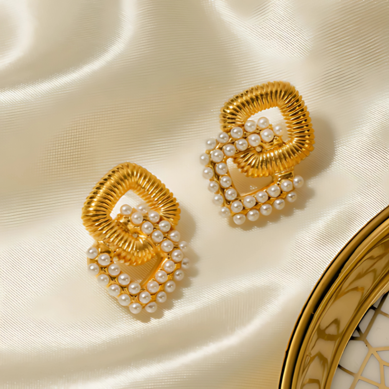 Boucles d'oreilles en perles double couche plaquées or