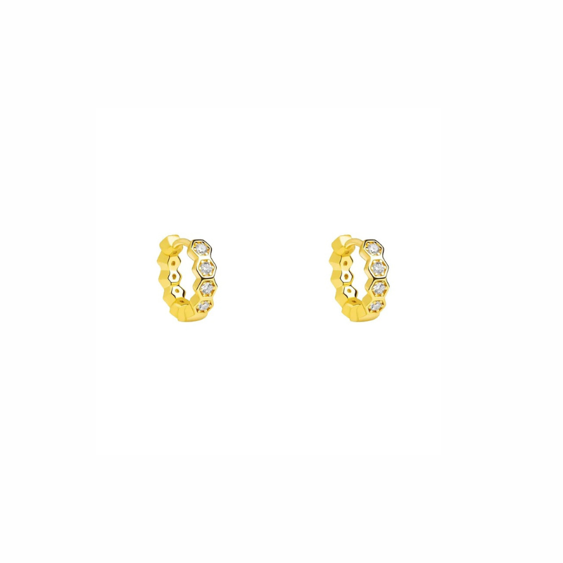 Boucles d'oreilles créoles hexagonales plaqué or