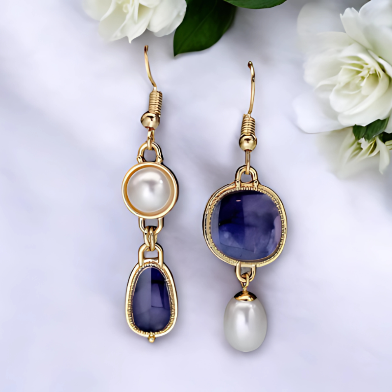 Boucles d'Oreilles Vintage en Agate Or