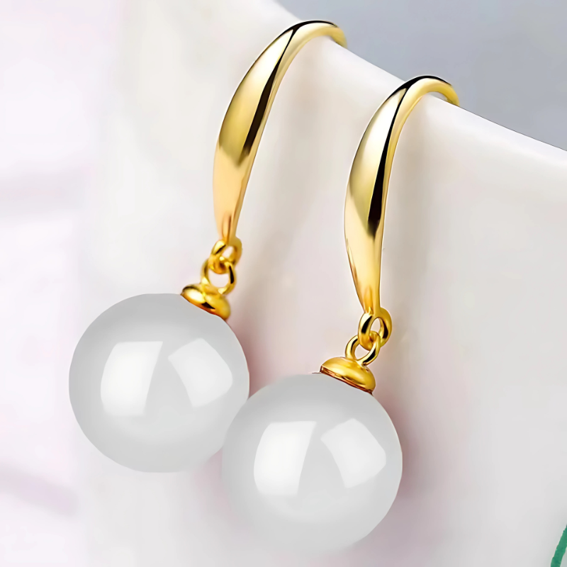 Boucles d'oreilles gouttes perles jade plaqué or
