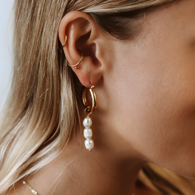 Boucles d'Oreilles Hoops avec Pendentif en Perles