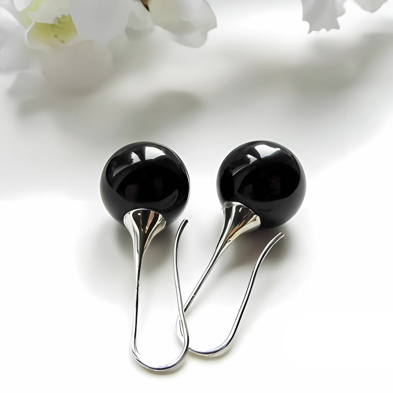 Boucles d'oreilles boules vintage noires plaqué argent