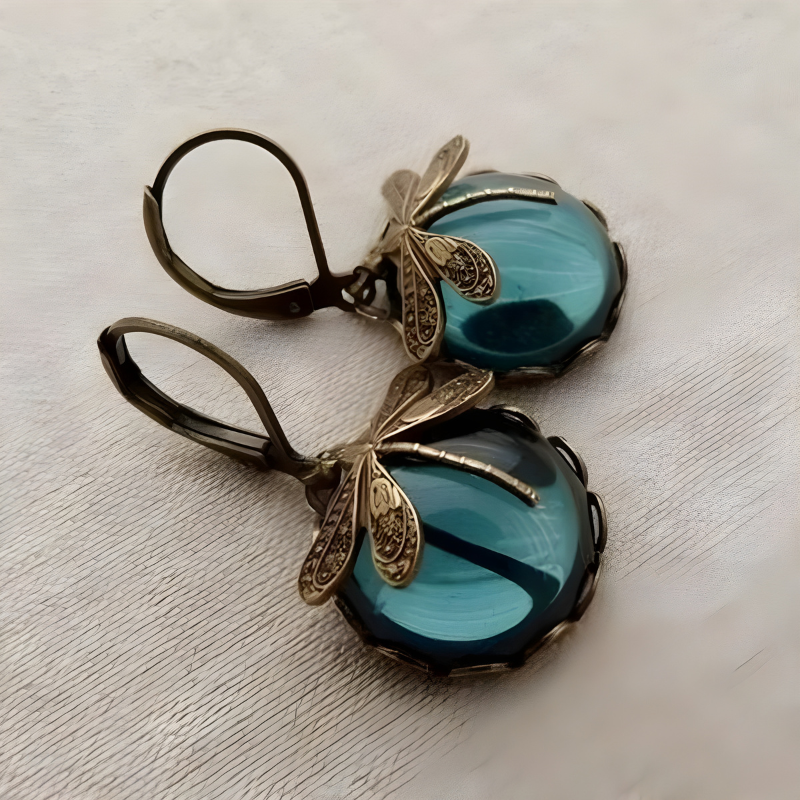 Boucles d'Oreilles Vintage en Cristal avec Libellule