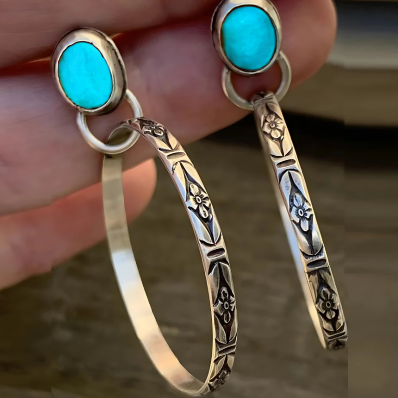 Boucles d'Oreilles Pendantes Boho en Pierre Verte