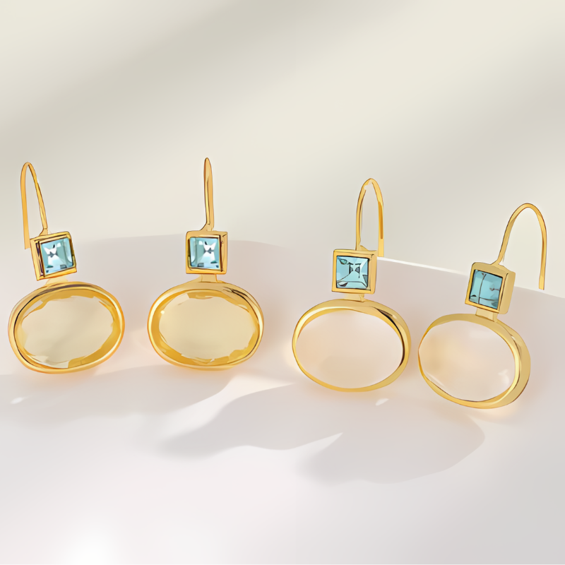 Boucles d'oreilles gouttes dorées cristaux pierres