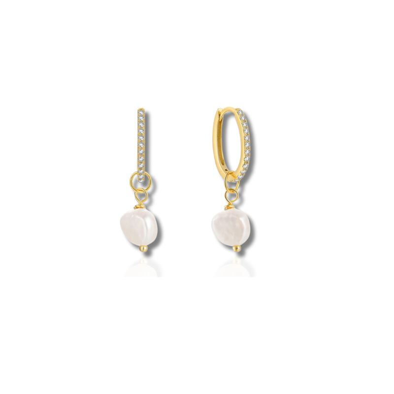 Boucles d'Oreilles en Hoops Élégantes avec Zircon et Perle d'Eau Douce