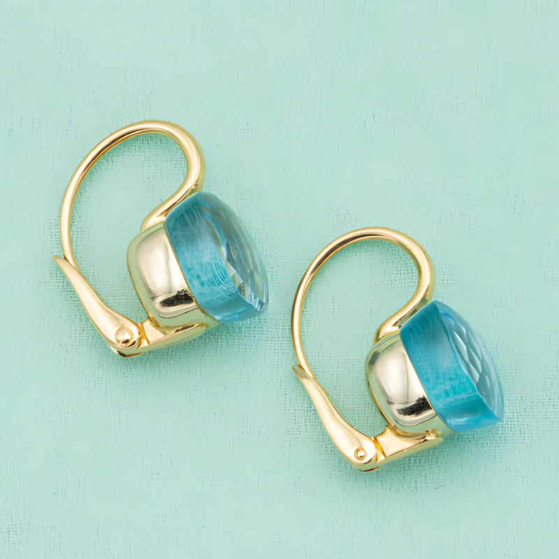 Boucles d'oreilles goutte bleues plaqué or