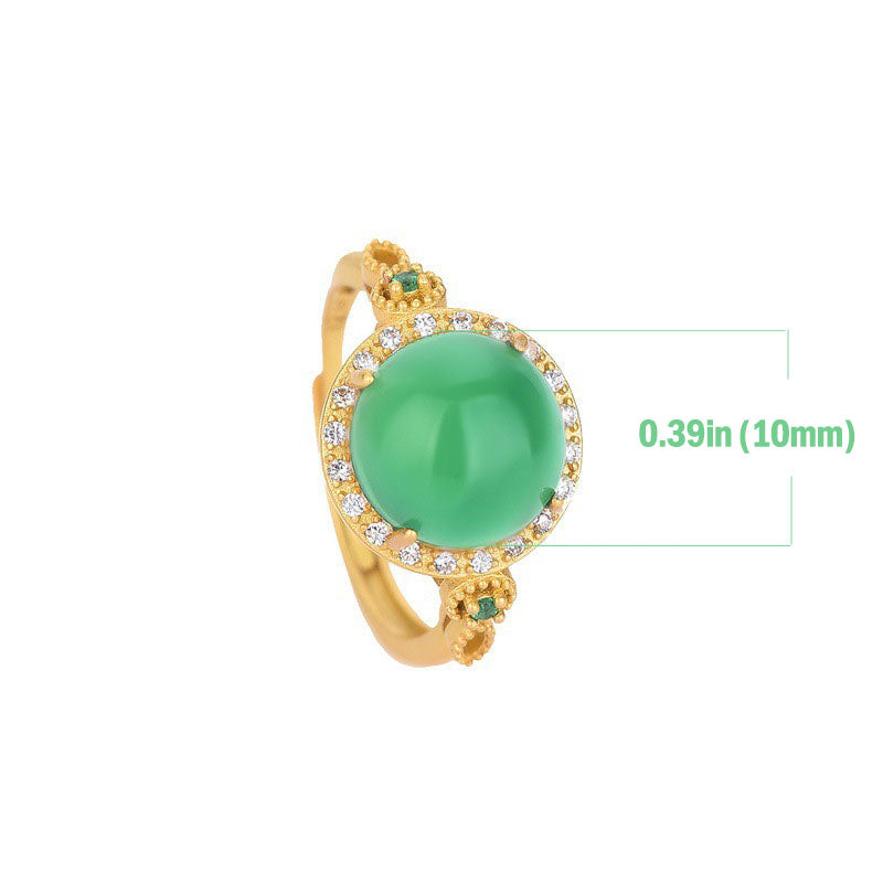 Bague or pierre jade ronde zircons – Lila
