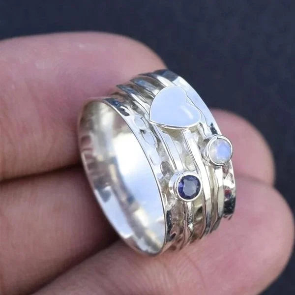 Bague anneaux cœur argent pierres colorées – Léo
