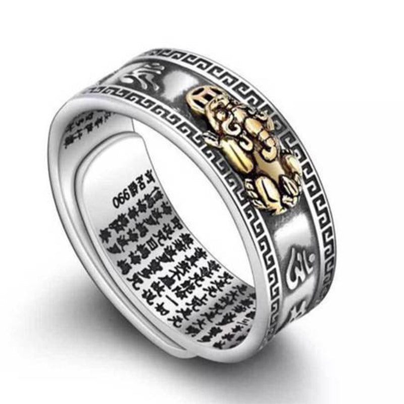 Bague argent sculpture PiXiu gravée – Léo