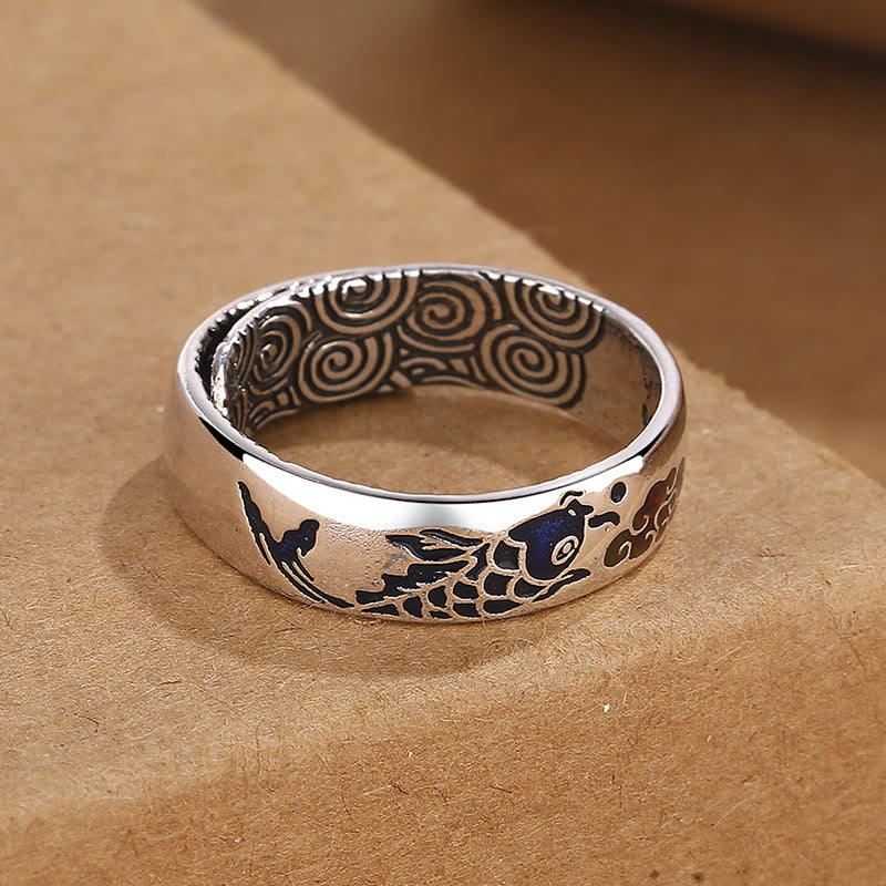 Bague poisson koi argent détails rouges bleus – Léo