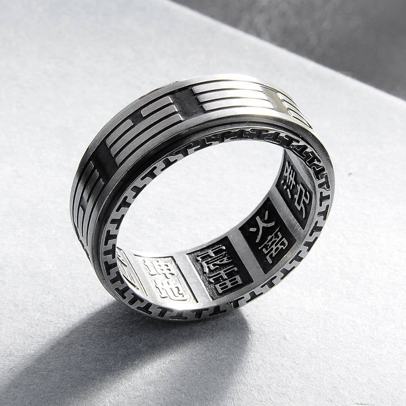 Bague acier inoxydable symbole Yin Yang noir argent – Léo