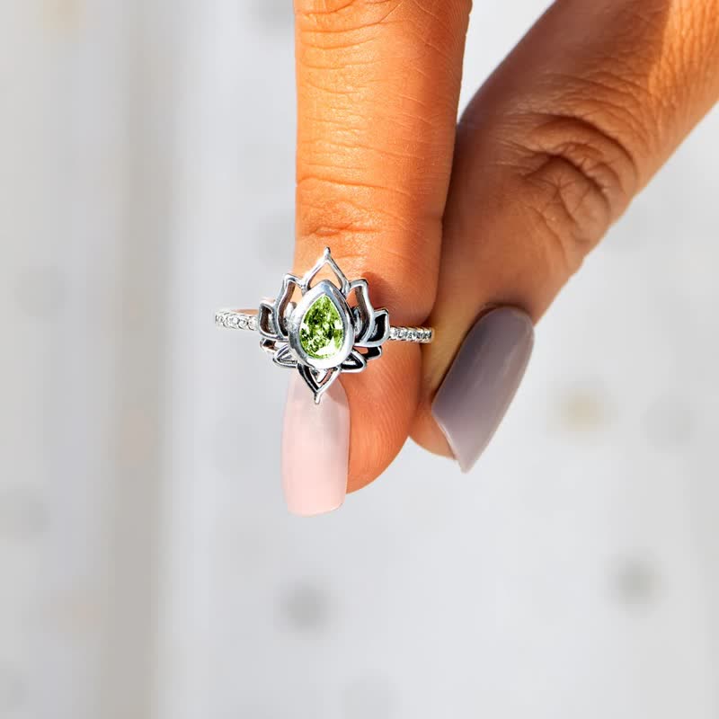 Bague goutte zircon bleu argent lotus – Léo