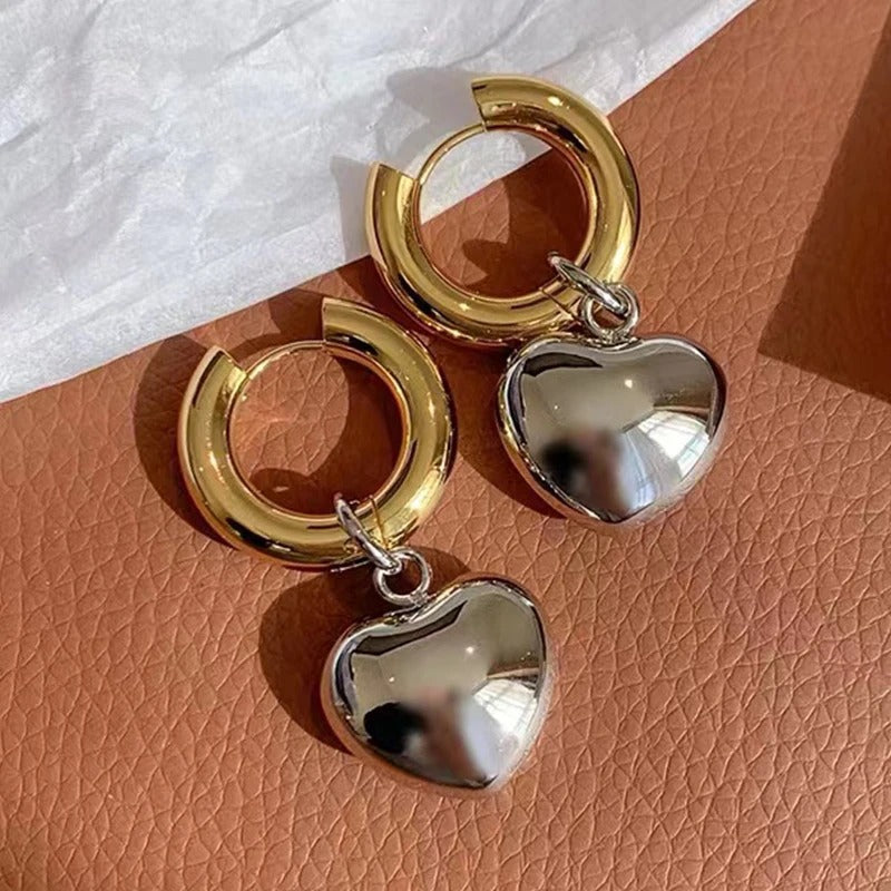 Boucles d'oreilles bicolores en forme de cœur