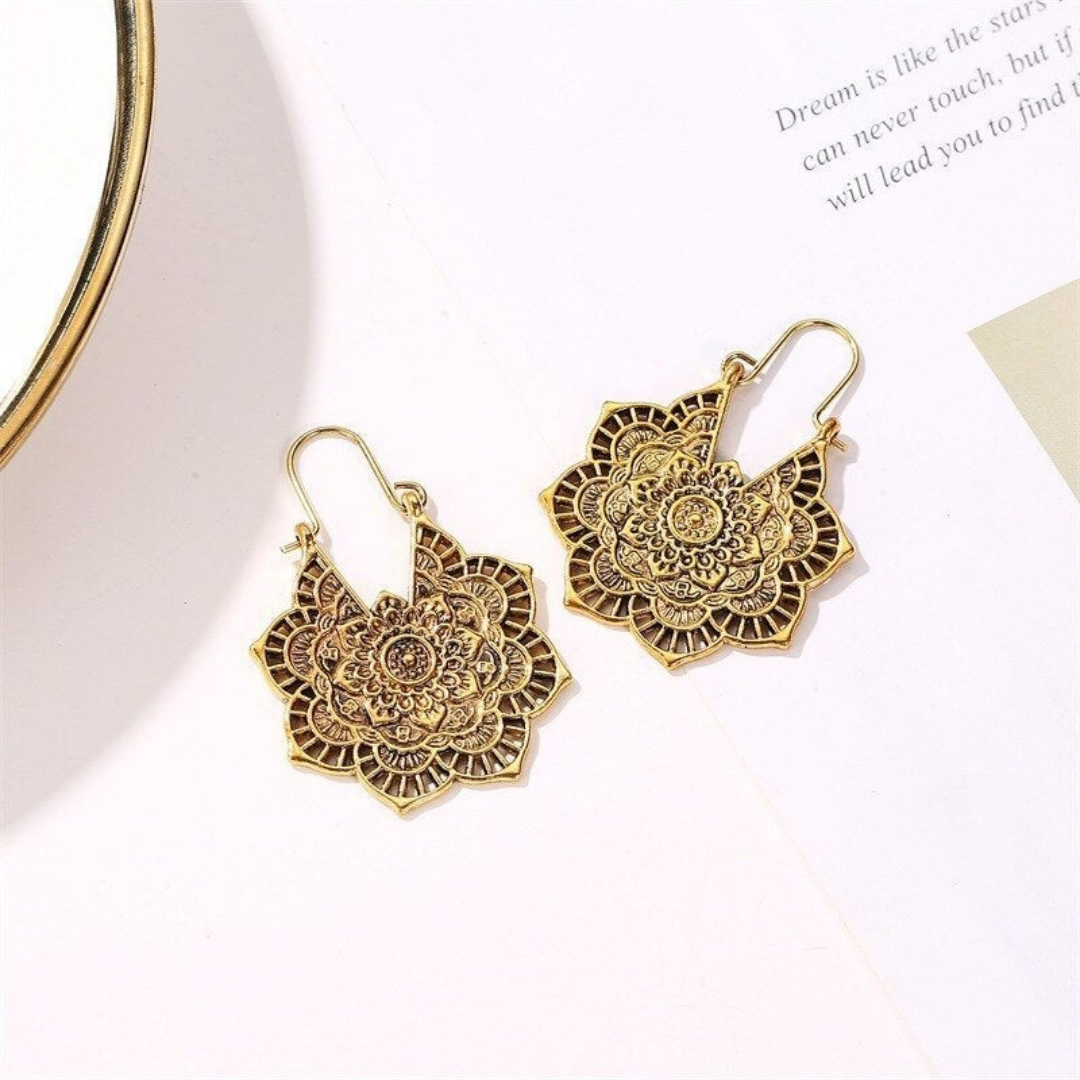 Boucles d'Oreilles Lotus Mandala Or
