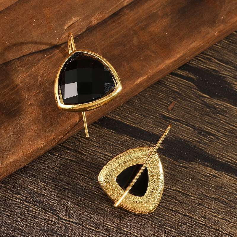 Boucles d'oreilles gouttes onyx noir plaqué or