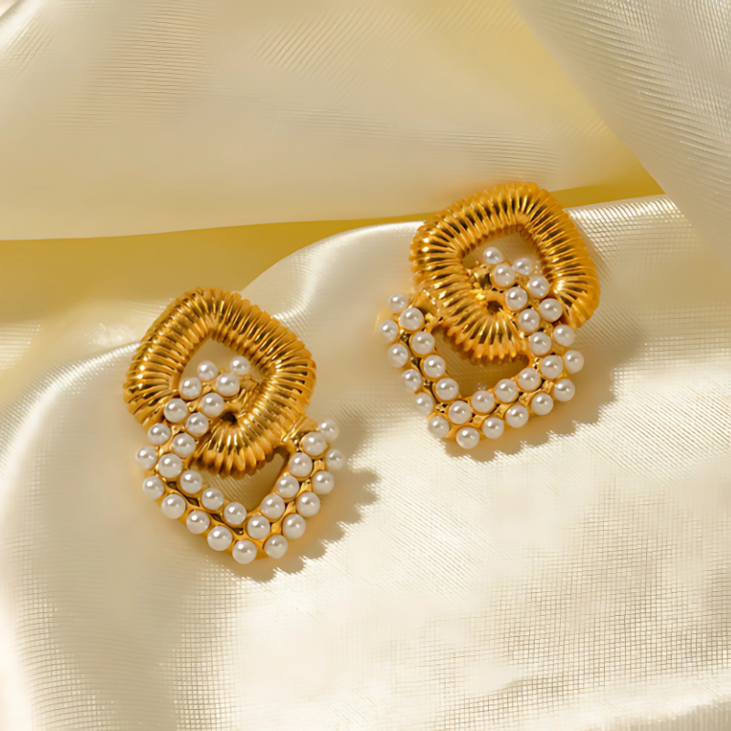 Boucles d'oreilles en perles double couche plaquées or